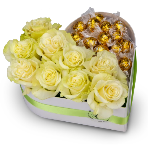 Box of flowers and white chocolates